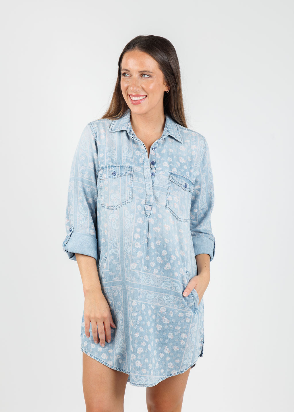BK Bandana Shirt Dress in Pink Handkerchief available at Barbara Katz
