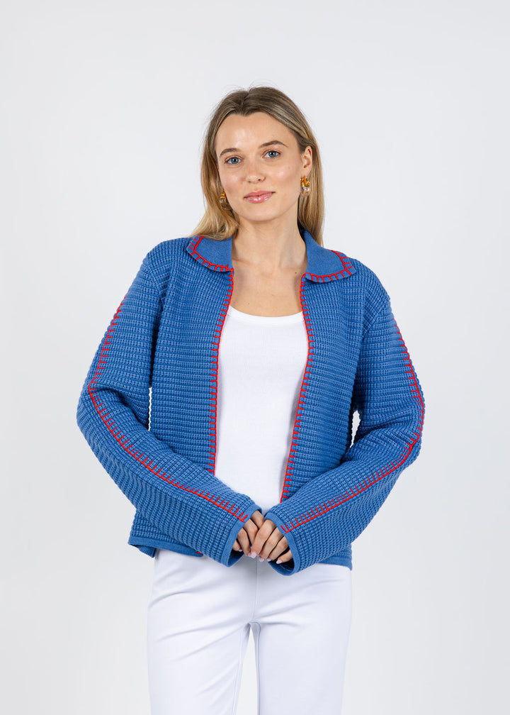 BK Seara Open Whipstitch Cardigan in Blue available at Barbara Katz