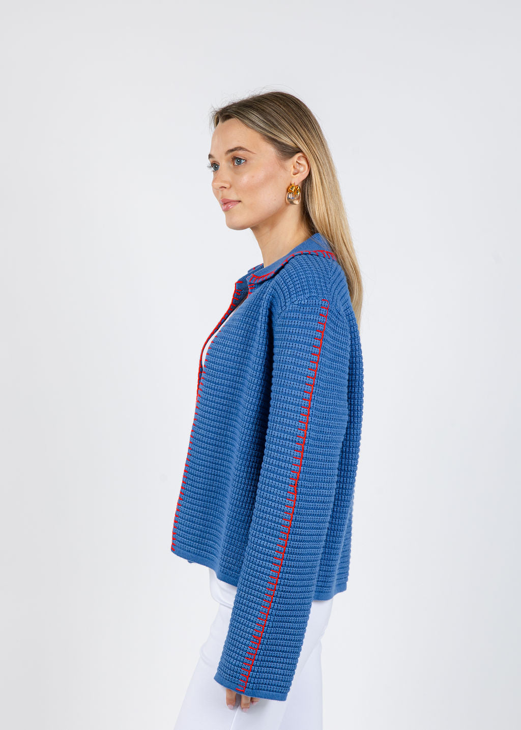 BK Seara Open Whipstitch Cardigan in Blue available at Barbara Katz