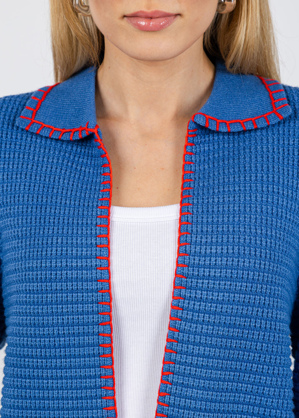 BK Seara Open Whipstitch Cardigan in Blue available at Barbara Katz