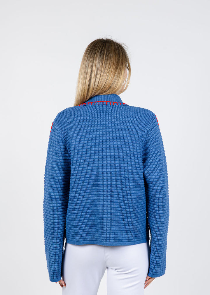 BK Seara Open Whipstitch Cardigan in Blue available at Barbara Katz