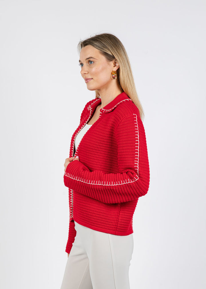 BK Seara Open Whipstitch Cardigan in Red available at Barbara Katz