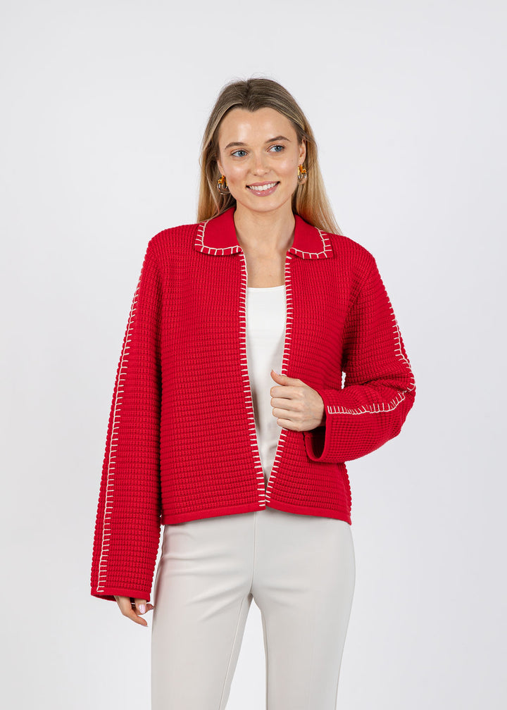 BK Seara Open Whipstitch Cardigan in Red available at Barbara Katz