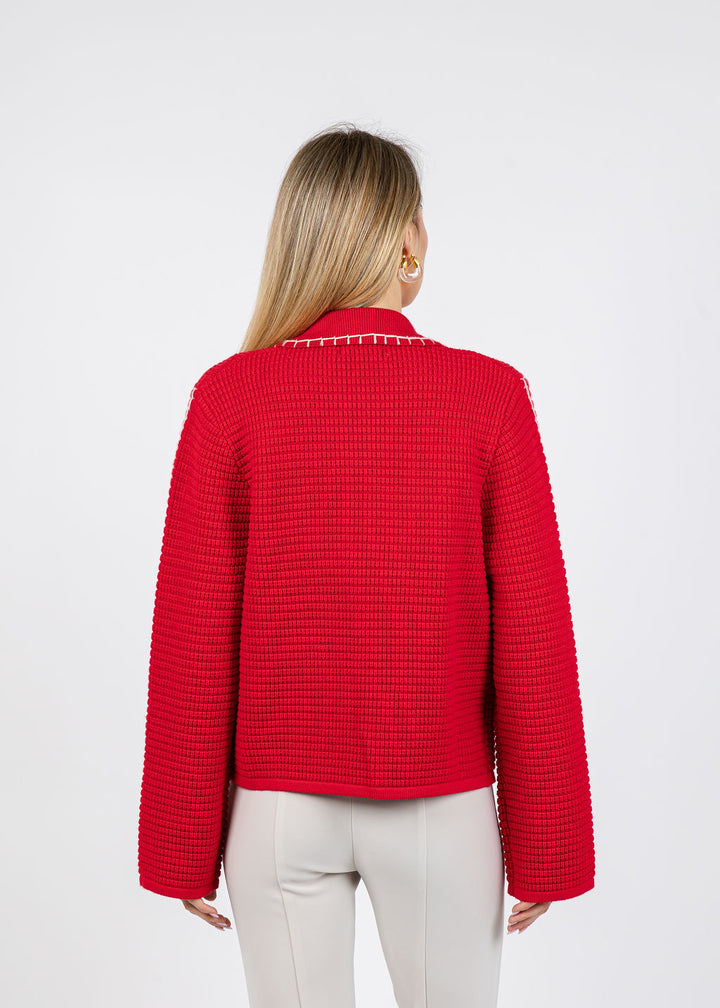 BK Seara Open Whipstitch Cardigan in Red available at Barbara Katz