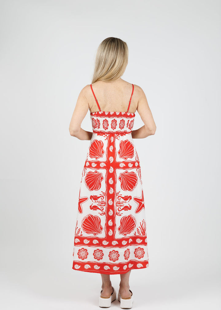 BK Aria Spaghetti Strap Midi Dress in Red/Multi available at Barbara Katz