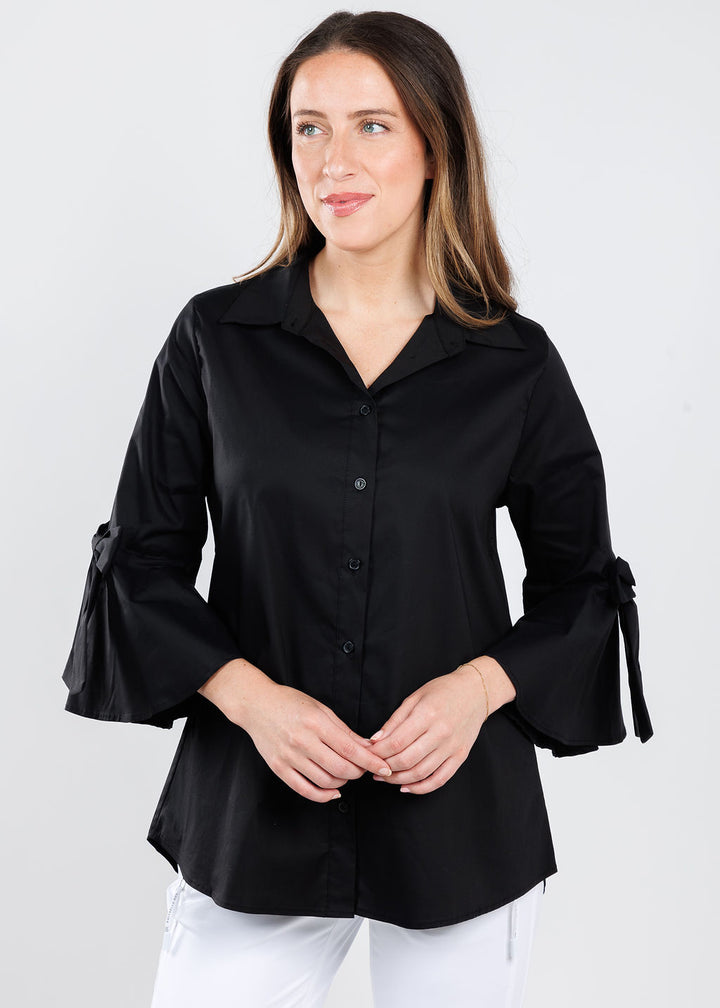 BK Ariana Bow Sleeve Blouse in Black available at Barbara Katz
