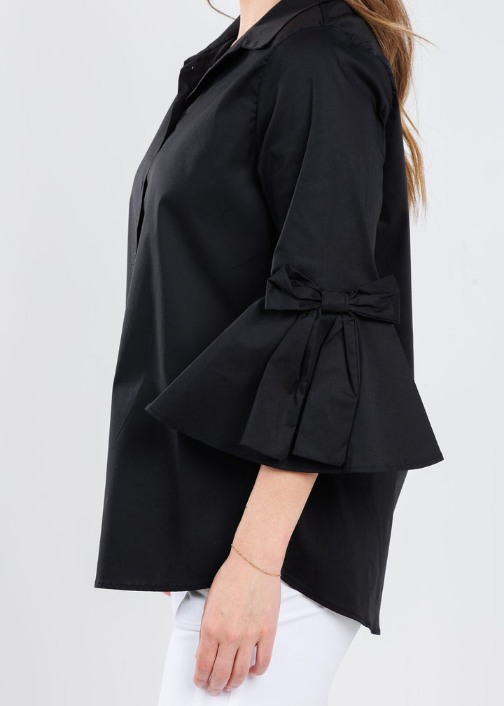 BK Ariana Bow Sleeve Blouse in Black available at Barbara Katz