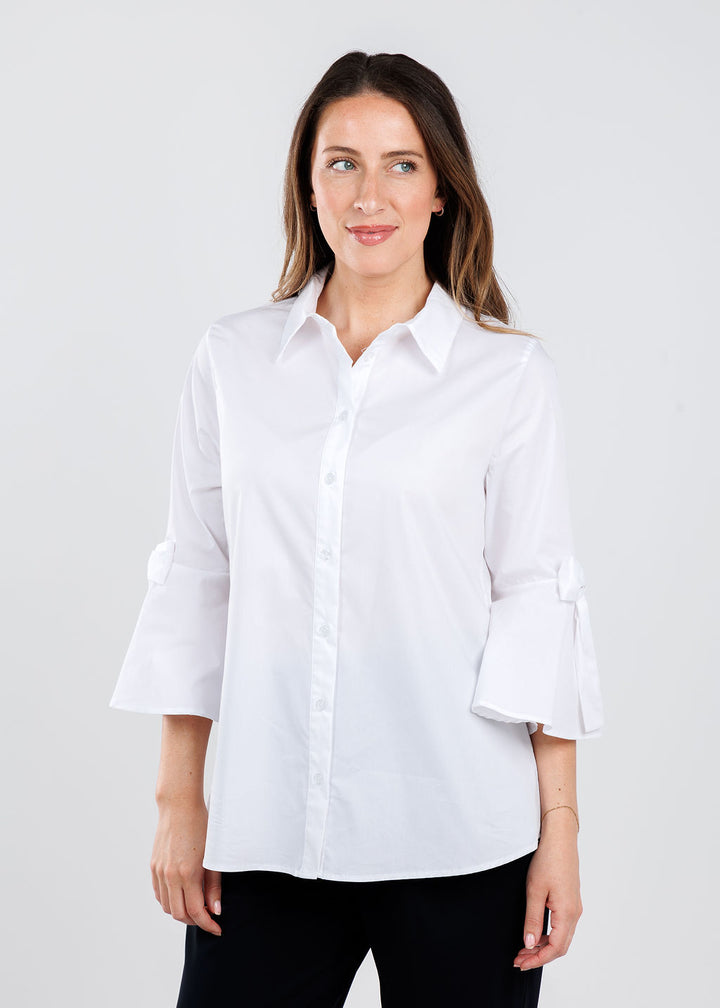 BK Ariana Bow Sleeve Blouse in White available at Barbara Katz