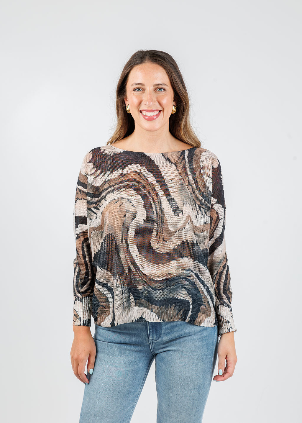 BK Cici Boat Neck Sweater in Biscot Erosion available at Barbara Katz