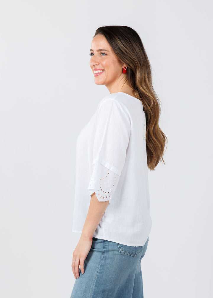 BK Eyelet Sleeve Top in White available at Barbara Katz