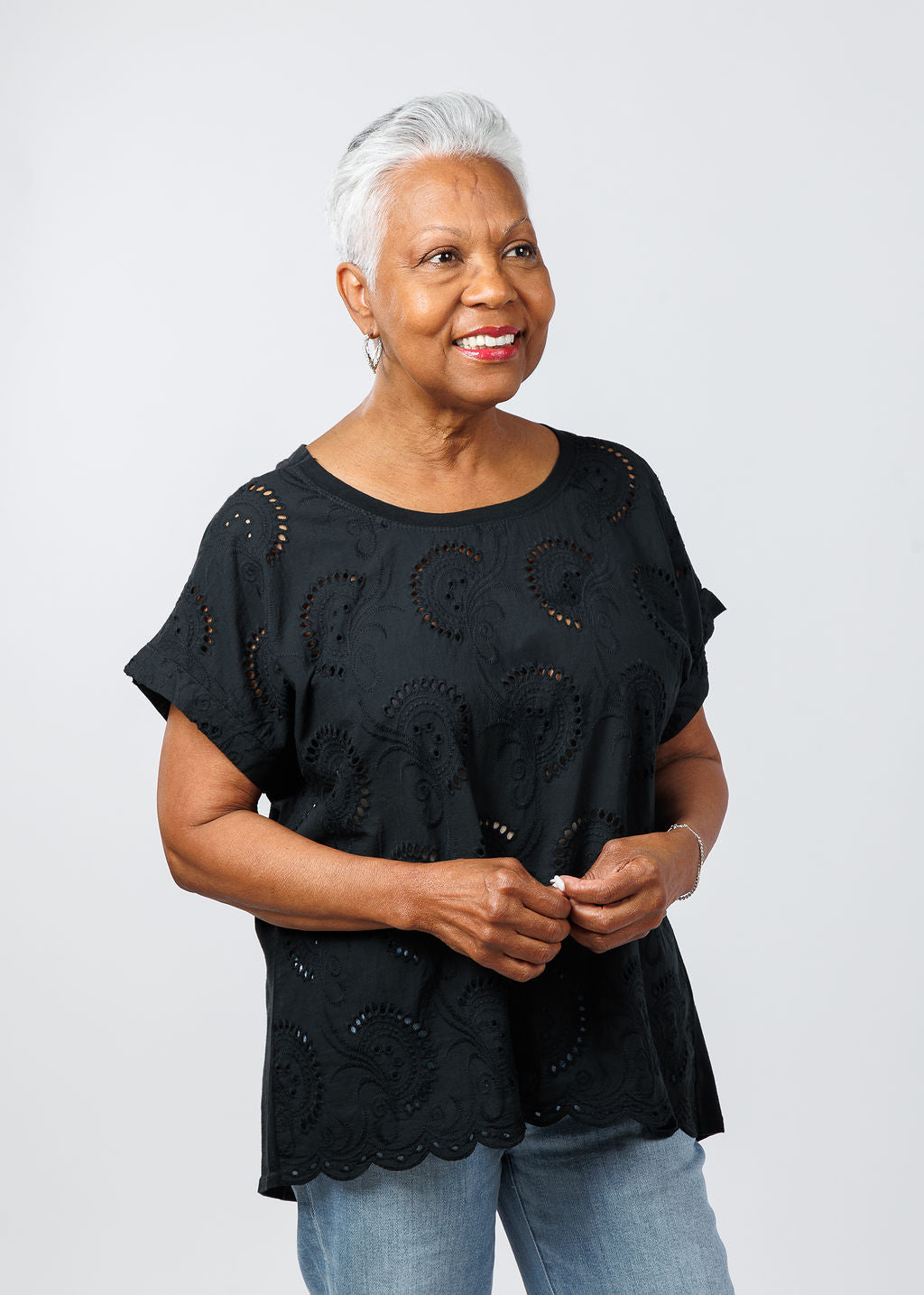BK Eyelet Top in Black available at Barbara Katz