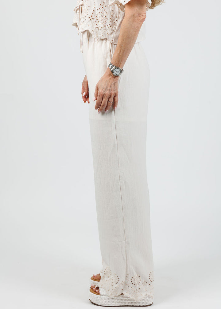 BK Sadie Eyelet Wide Leg Pants in Natural available at Barbara Katz