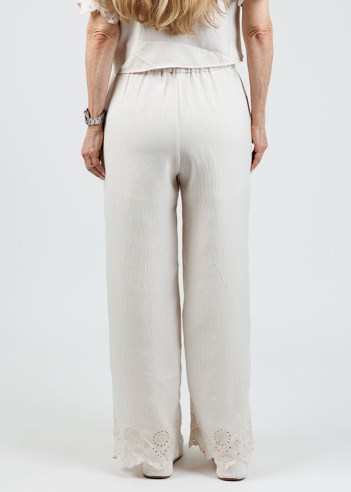 BK Sadie Eyelet Wide Leg Pants in Natural available at Barbara Katz