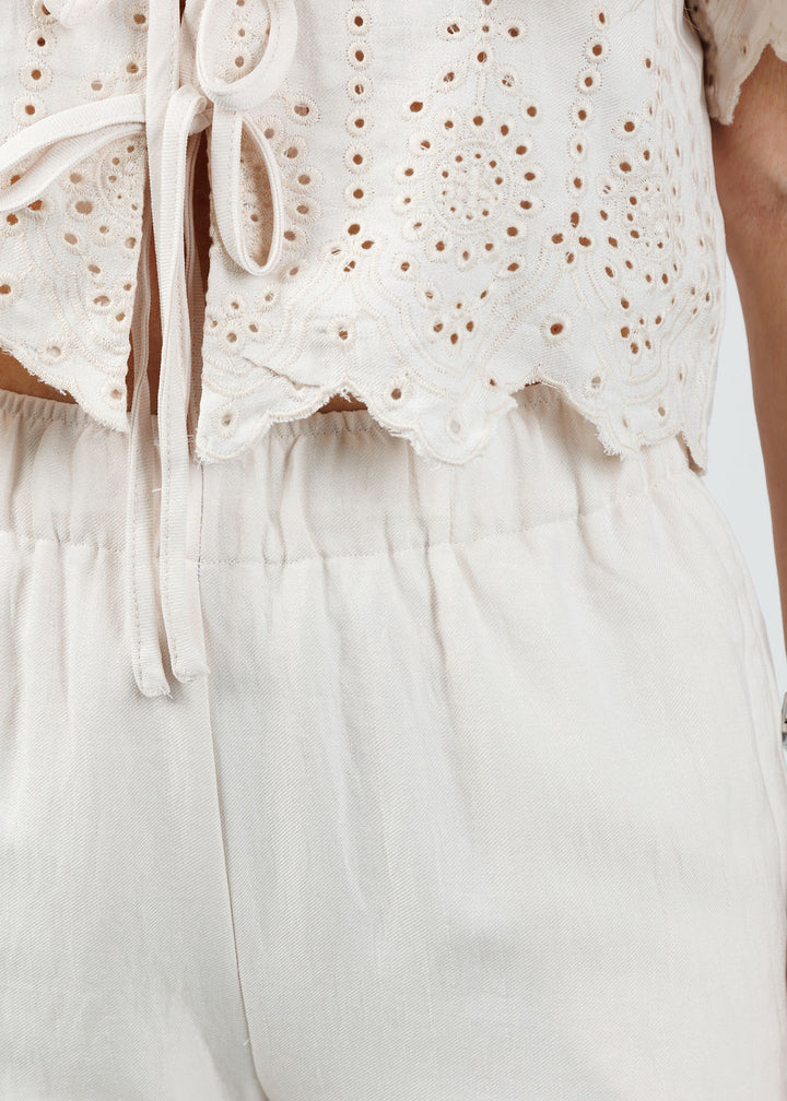 BK Sadie Eyelet Wide Leg Pants in Natural available at Barbara Katz