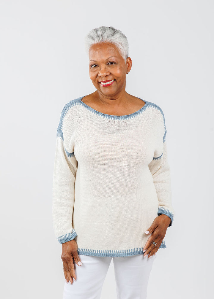 BK Contrast Stitch Sweater in Coastal Combo available at Barbara Katz