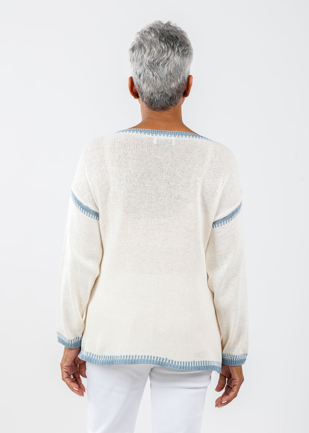 BK Contrast Stitch Sweater in Coastal Combo available at Barbara Katz