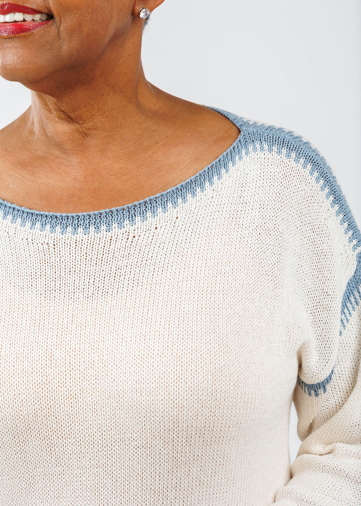 BK Contrast Stitch Sweater in Coastal Combo available at Barbara Katz