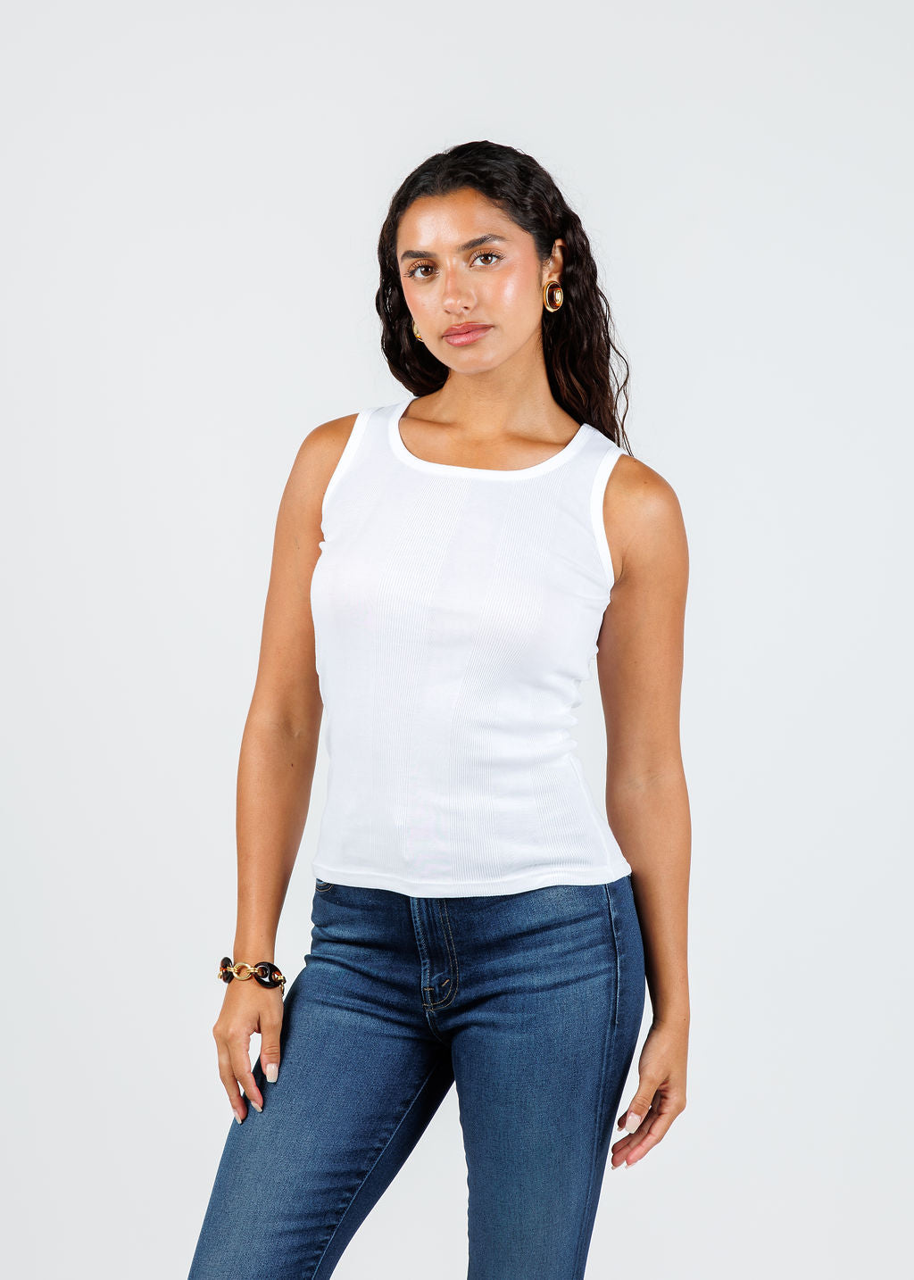 Goldie Cotton Variegated Rib Tank in White available at Barbara Katz