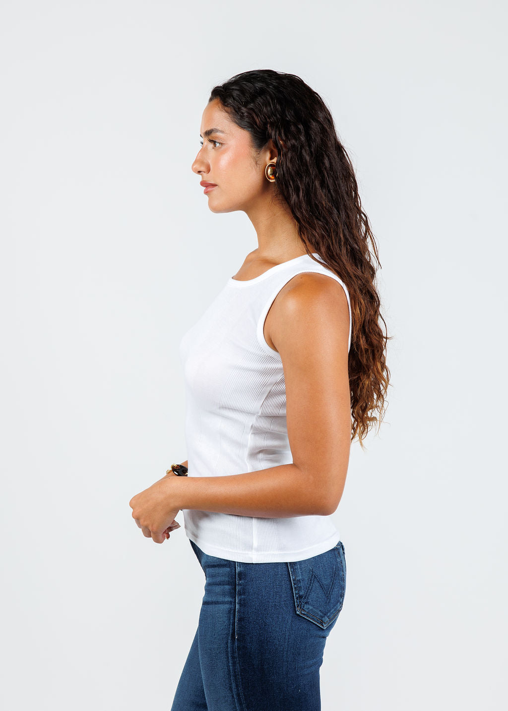 Goldie Cotton Variegated Rib Tank in White available at Barbara Katz