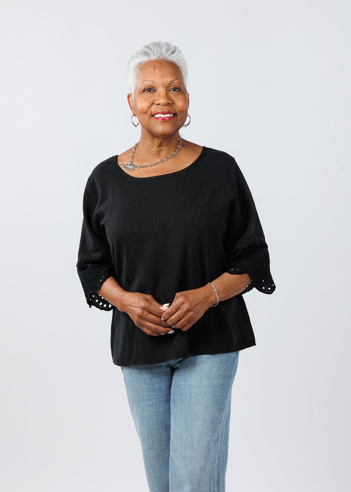 BK Eyelet Sleeve Top in Black available at Barbara Katz