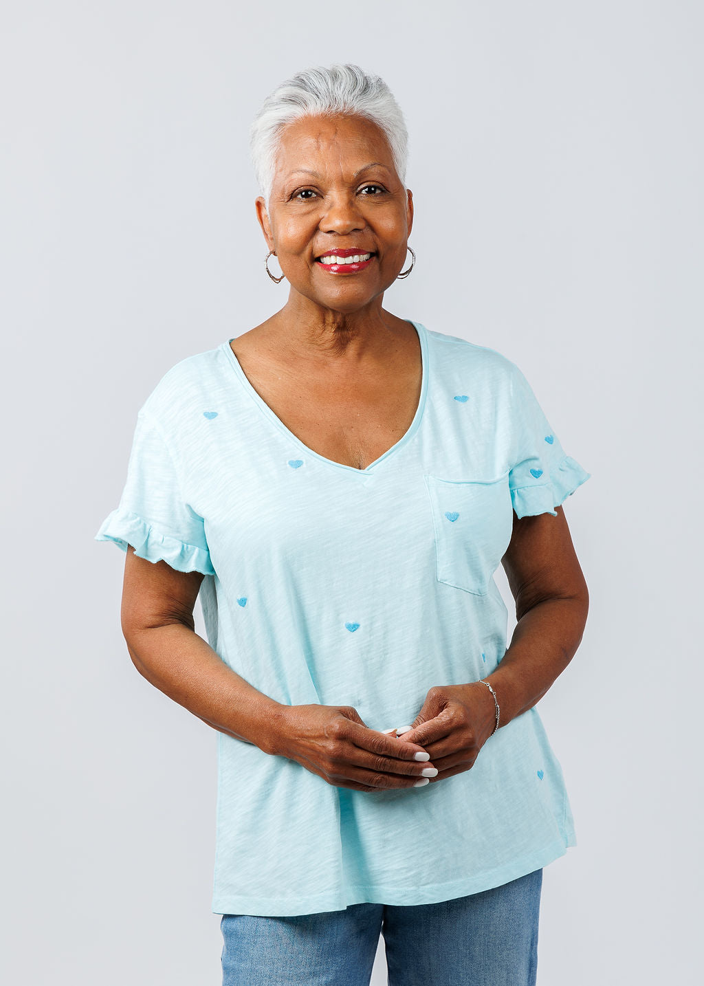 BK Fair Embroidered Heart Tee in Aqua available at Barbara Katz