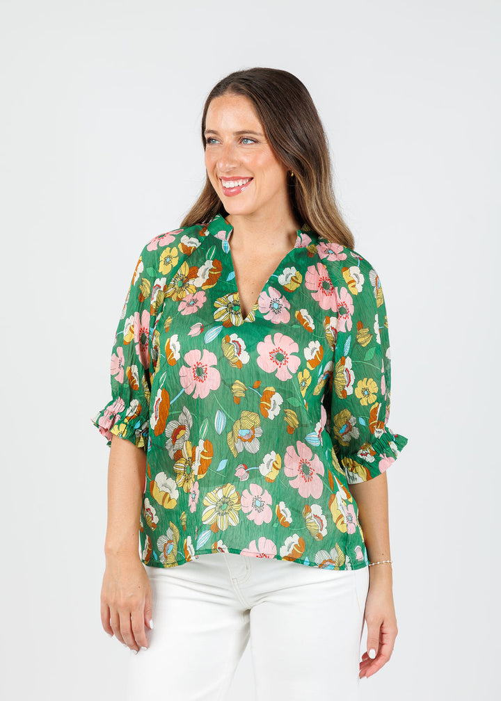 BK Floral Top in Green available at Barbara Katz