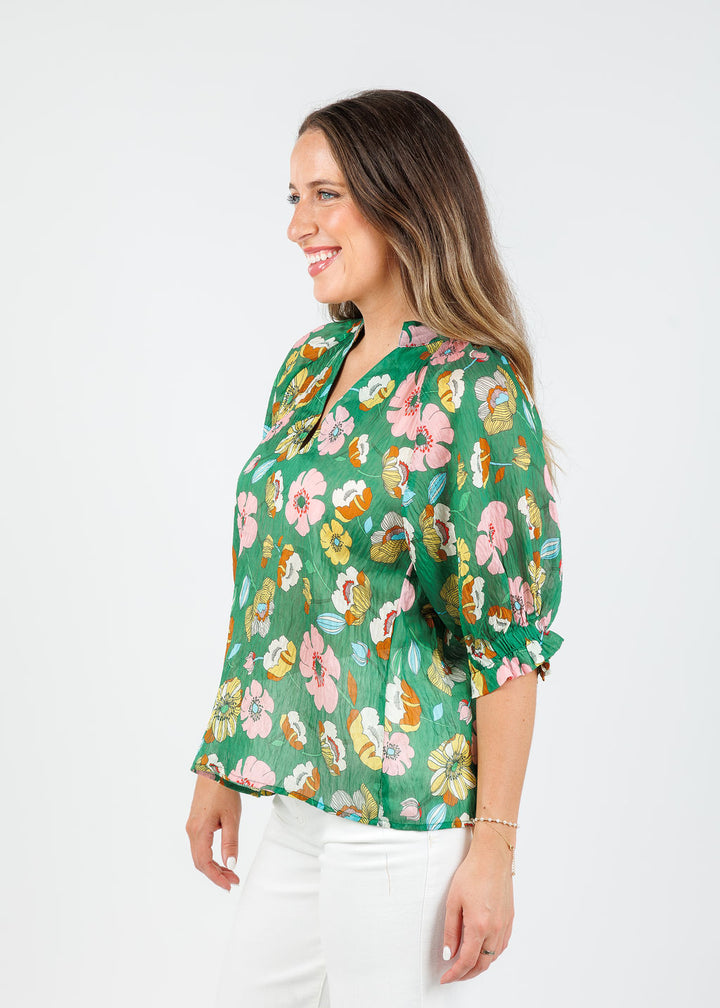 BK Floral Top in Green available at Barbara Katz