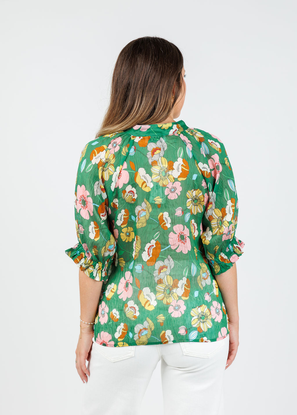BK Floral Top in Green available at Barbara Katz