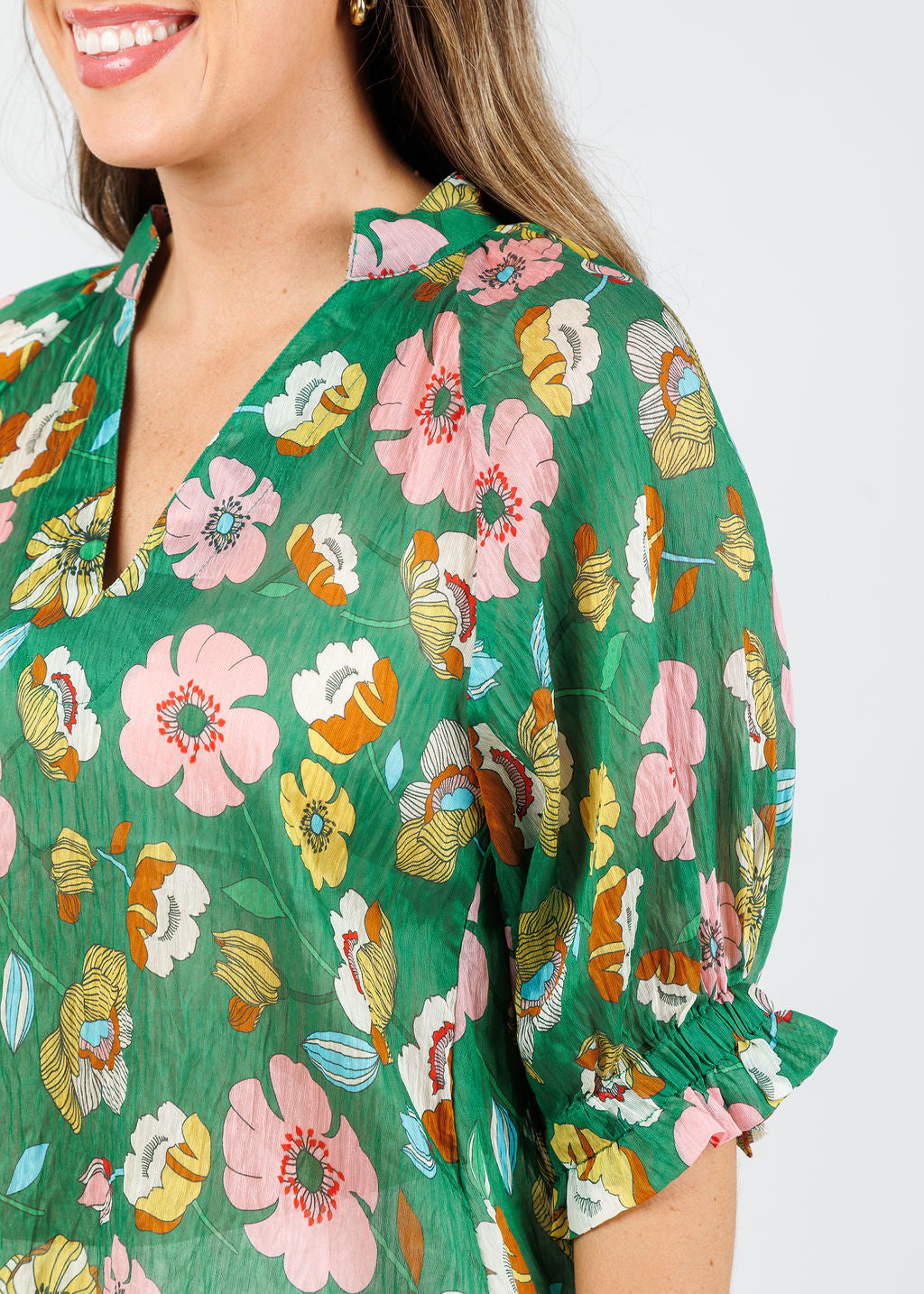 BK Floral Top in Green available at Barbara Katz