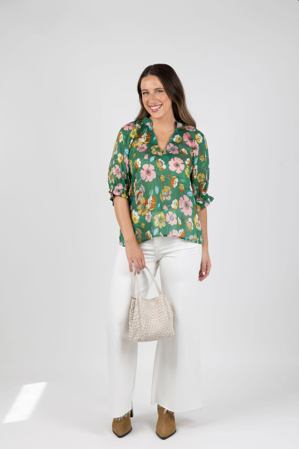 BK Floral Top in Green available at Barbara Katz