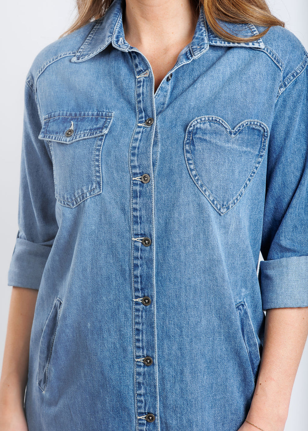BK Heart Pocket Denim Dress available at Barbara Katz