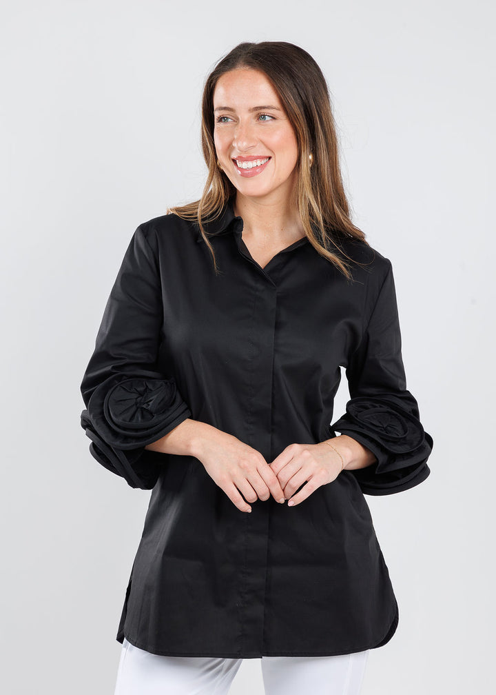 BK Janis App Roses Blouse in Black available at Barbara Katz