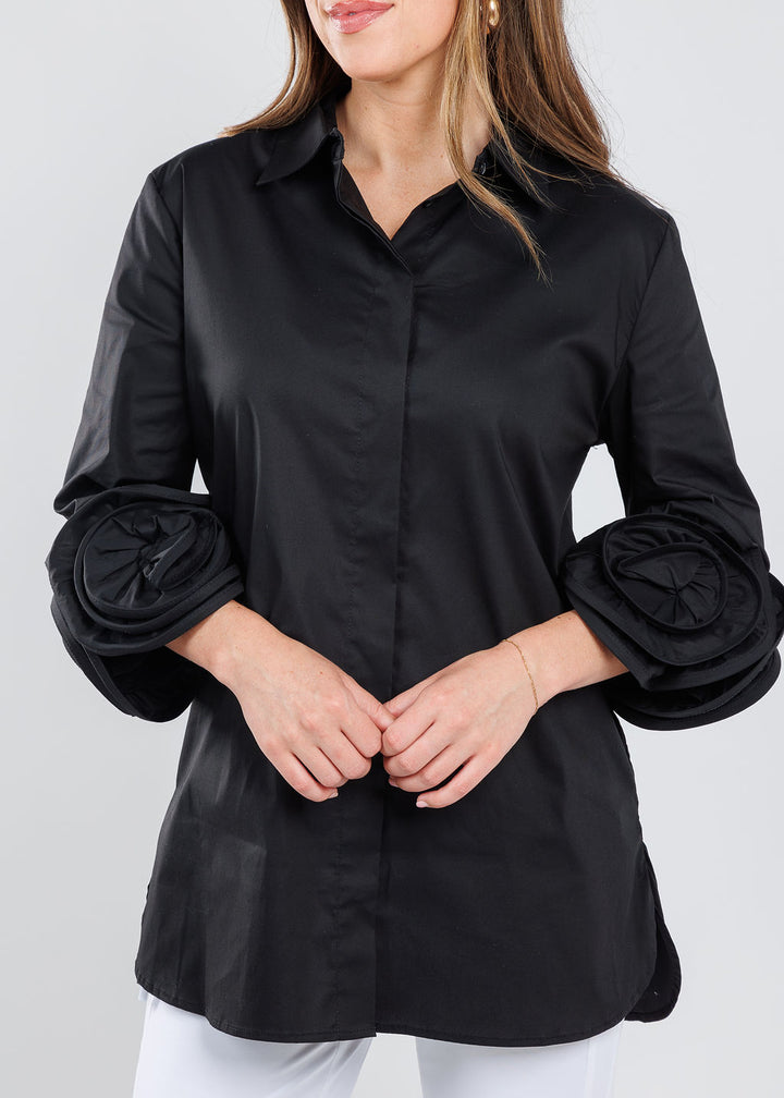 BK Janis App Roses Blouse in Black available at Barbara Katz