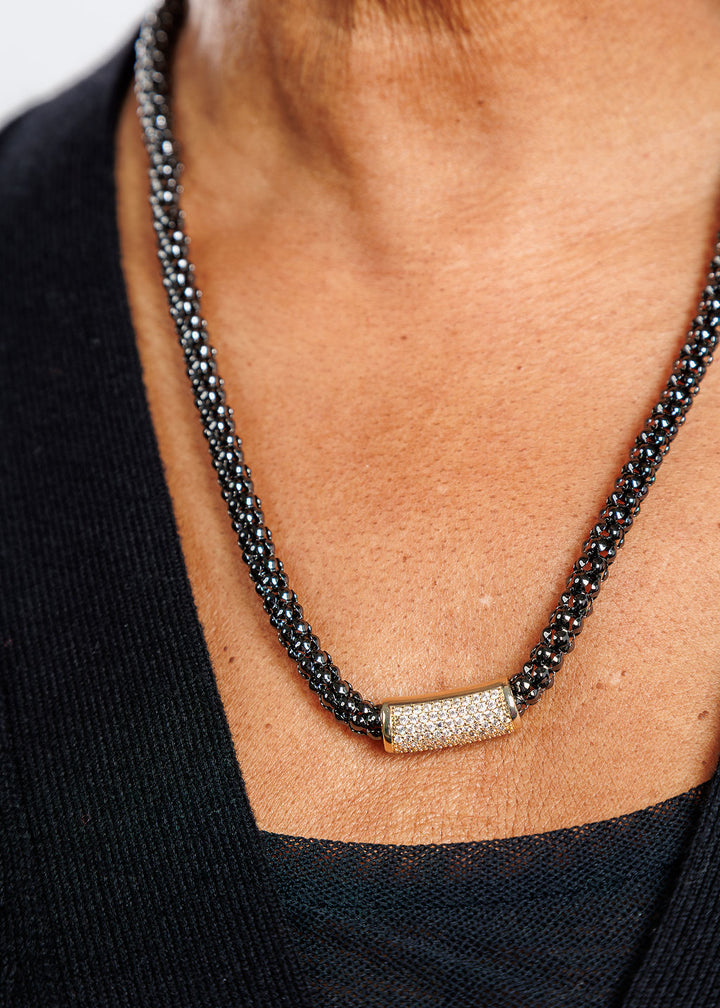 BK Hem Popcorn Gold Pave CZ Bar Short Necklace available at Barbara Katz