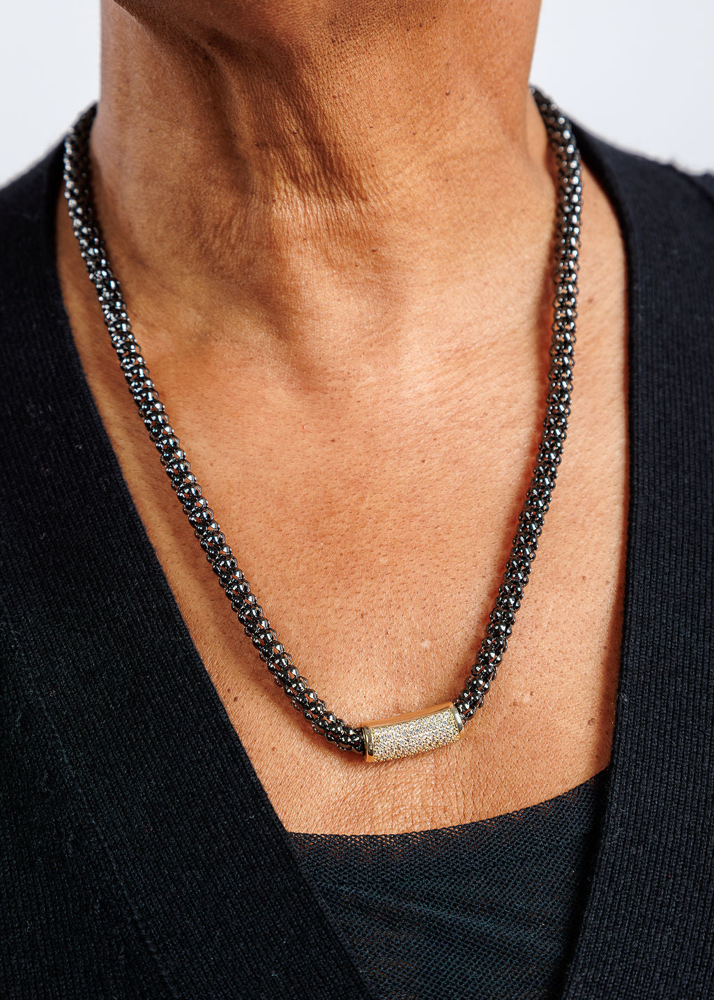 BK Jewelry Hem Popcorn Gold Pave CZ Bar Short Necklace available at Barbara Katz