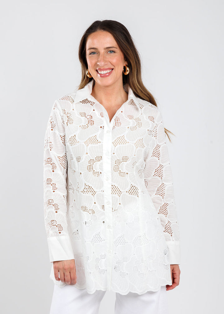 BK Lancey Lace Blouse in White available at Barbara Katz