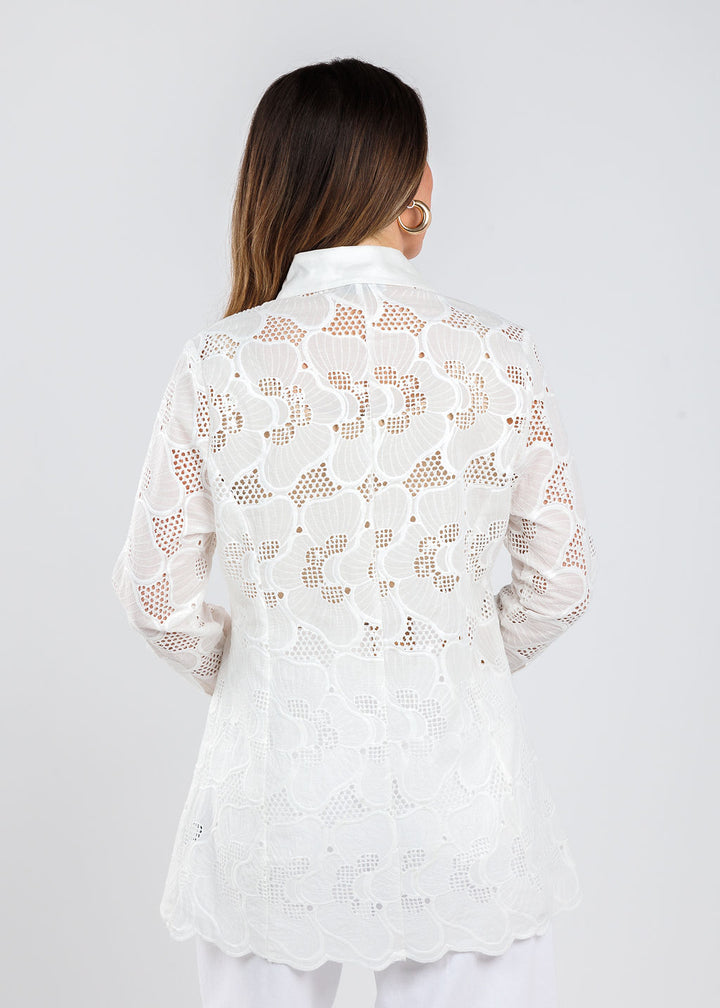 BK Lancey Lace Blouse in White available at Barbara Katz