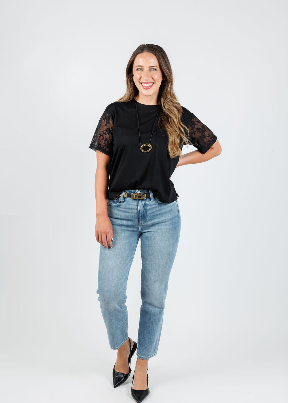 BK Lauri Top in Black paired with Pistola Monroe Crop Jeans in Hill available at Barbara Katz