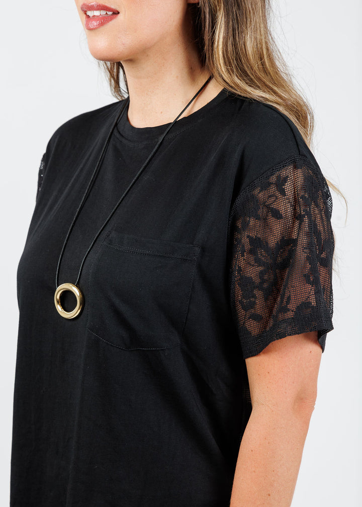 BK Lauri Top in Black with Ben Amun Adobe Cord Necklace with Gold Oval Pendant available at Barbara Katz
