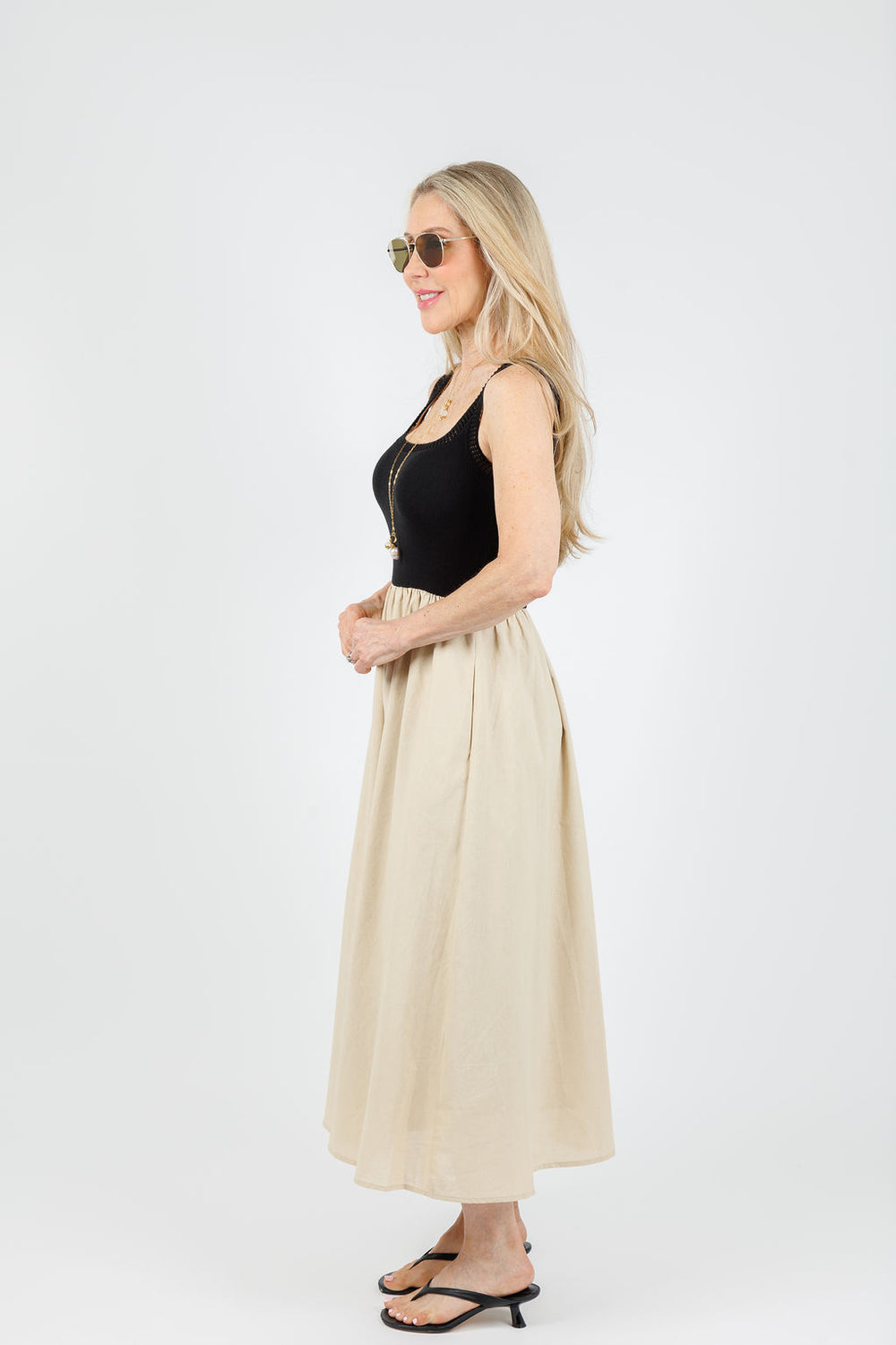 BK Leah Square Neck Crochet Top Mixed Dress in Natural available at Barbara Katz
