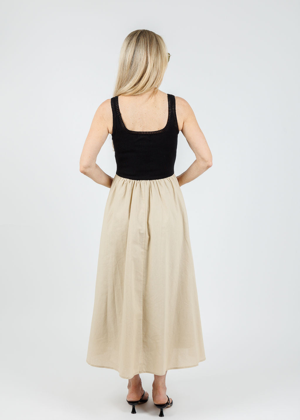 BK Leah Square Neck Crochet Top Mixed Dress in Natural available at Barbara Katz
