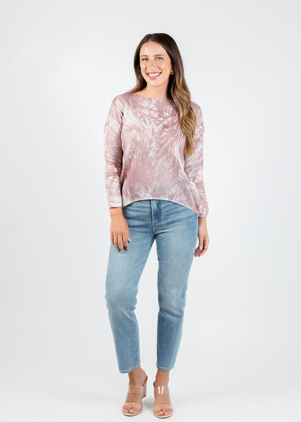 BK Lili Boat Neck Sweater in Quartz Fossil paired with Pistola Monroe Crop Jeans in Hill available at Barbara Katz