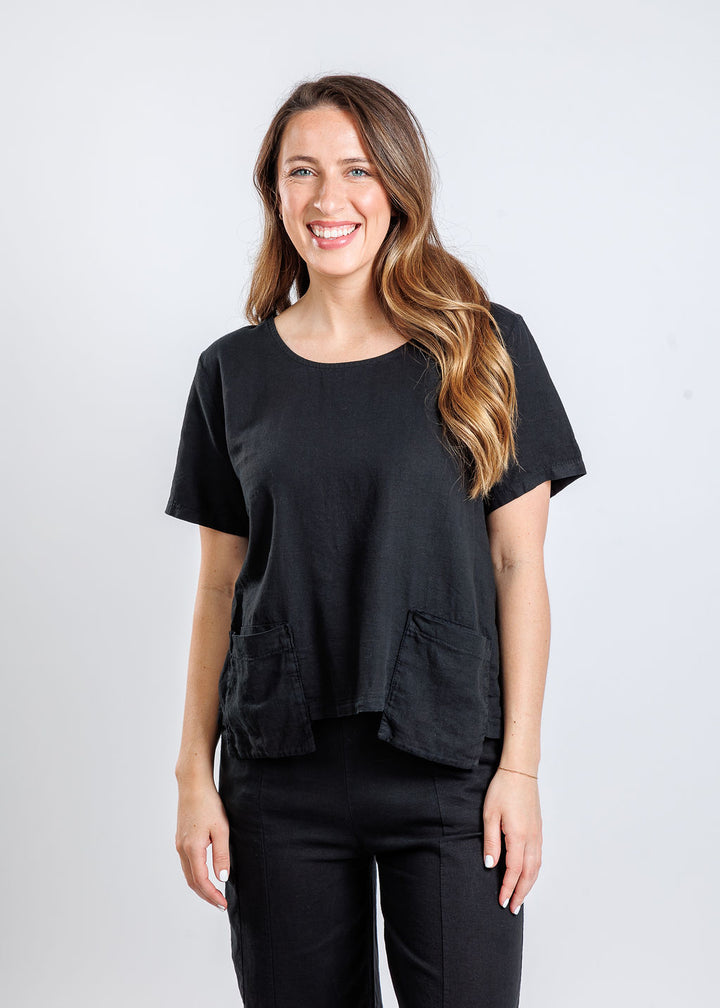 BK Linen Pocket Top in Black available at Barbara Katz