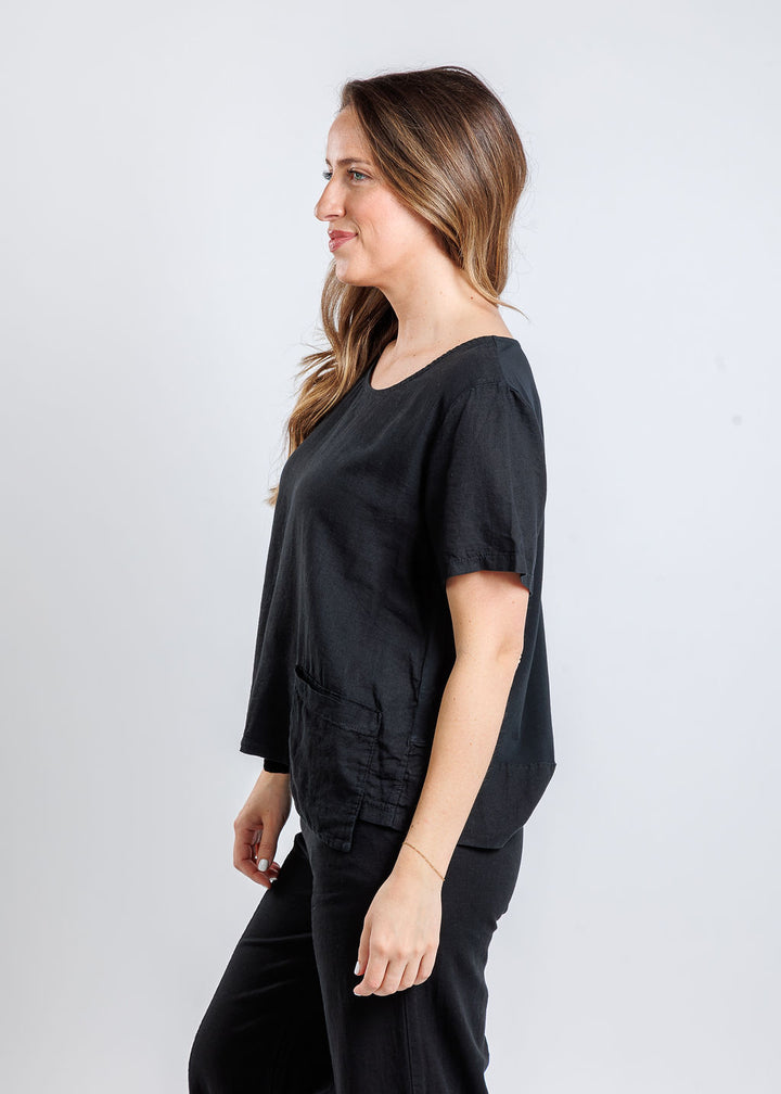 BK Linen Pocket Top in Black available at Barbara Katz