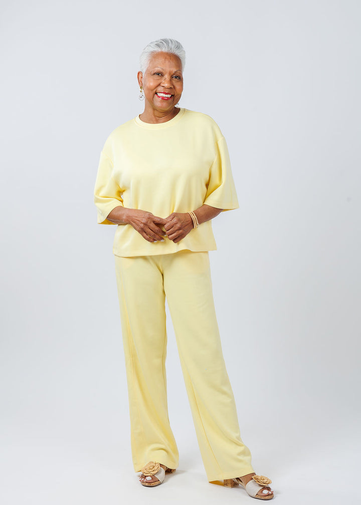 BK Magie Wide Sleeve Sweatshirt in Creamy Yellow paired with matching Roci Sweatpants available at Barbara Katz