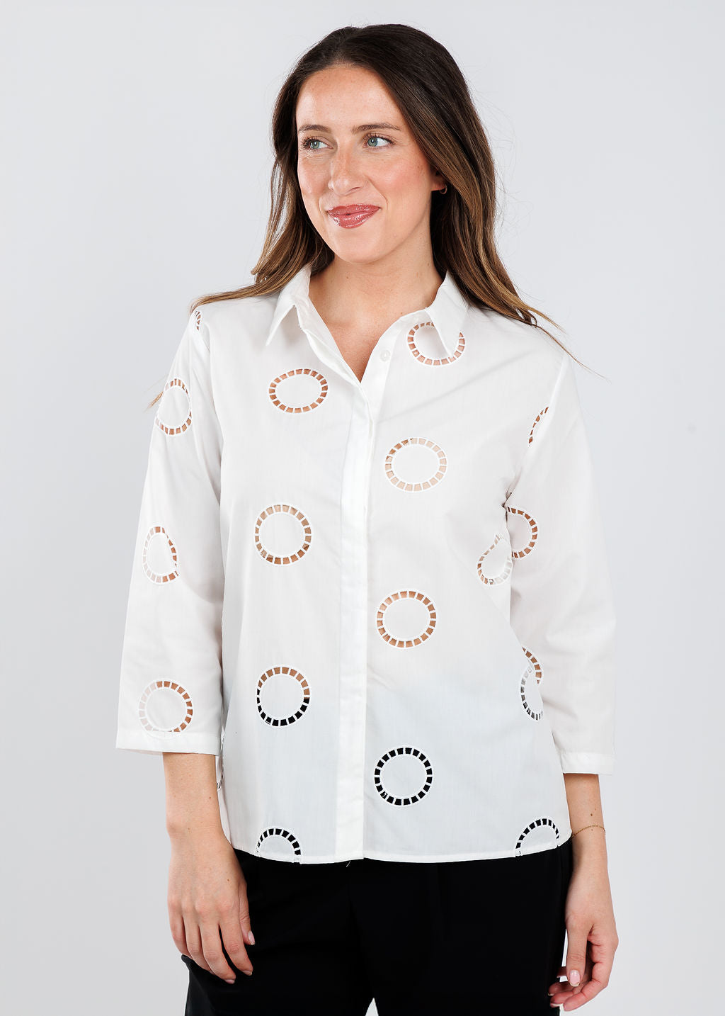 BK Maia Circle Mesh Blouse in White available at Barbara Katz