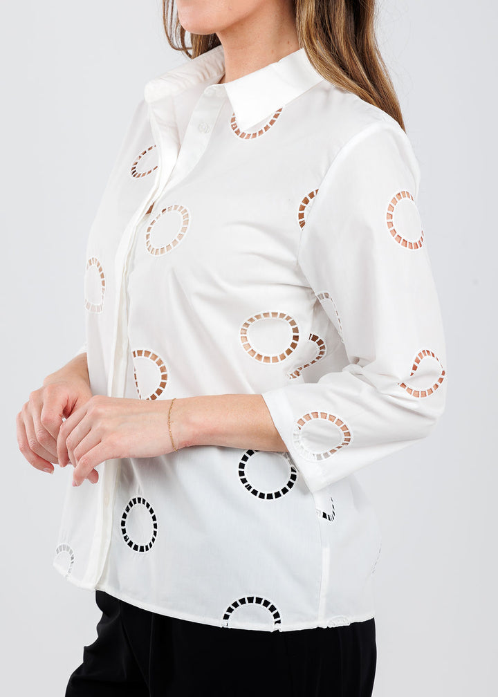 BK Maia Circle Mesh Shirt in White available at Barbara Katz