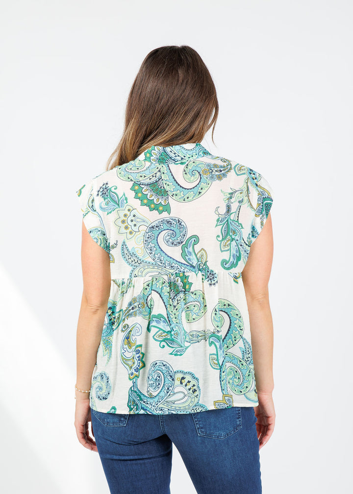 BK Paisley Cap Sleeve Top in Green available at Barbara Katz