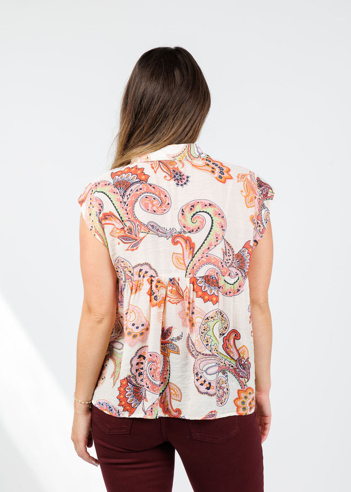 BK Paisley Cap Sleeve Top in Pink available at Barbara Katz