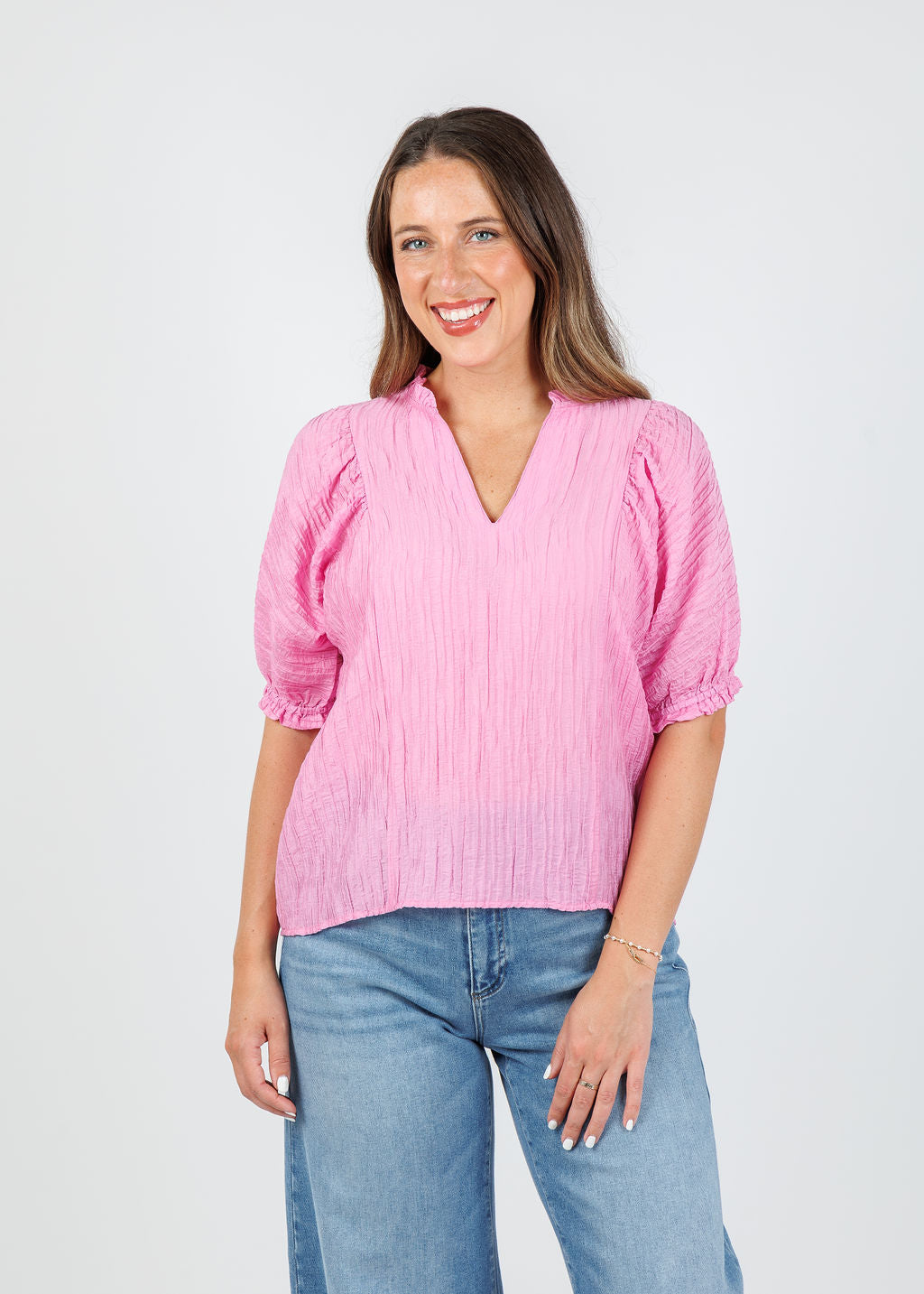 BK Puff Sleeve Top in Pink available at Barbara Katz